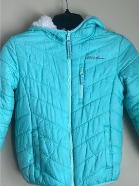 Eddie Bauer Girls' Aqua Quilted Hooded Puffer Jacket